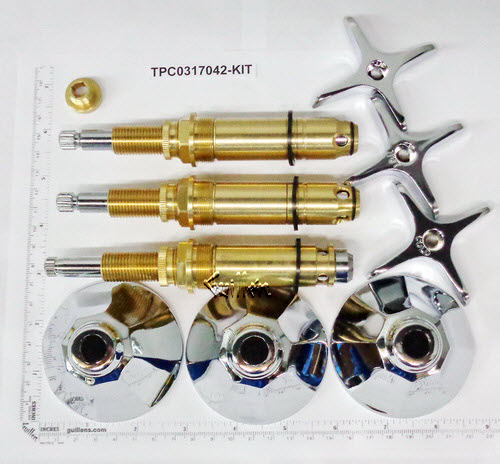 TPC 0317042-KIT; Kohler; 3 metal cross and lever handle bath old valve rebuild kit trim and compression cartridge; in Chrome ;Product Discontinued use ABRKIT-K0123