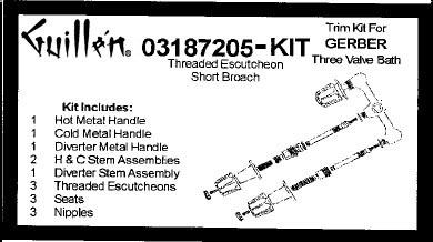 TPC 03187205-KIT; Gerber; 3 metal handle Classic threaded escutcheon short broach old valve rebuild kit; in Chrome
