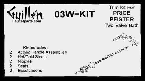 TPC 03W-KIT; Price Pfister; 2 acrylic handle windsor bath shower old valve rebuild kit trim and compression cartridge; in Chrome