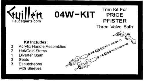 TPC 04W-KIT; Price Pfister; 3 acrylic handle windsor bath old valve rebuild kit trim and and compression cartridge stem size 5 1/2; in Chrome