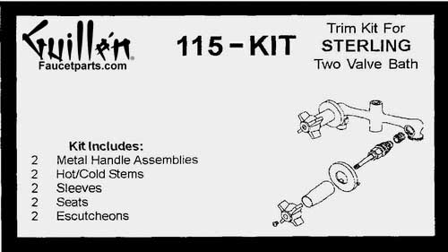 TPC 115-KIT; Sterling; 2 handle bath Starflo shower old valve rebuild kit trim and cartridge; in Chrome