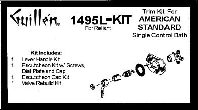 TPC 1495L-KIT; American Standard; single control lever handle Reliant bath shower old valve rebuild kit trim and cartridge; in Chrome    1495-KIT