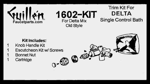 TPC 1602-KIT; Delta; single bath control acrylic handle mix old style bath shower valve rebuild kit trim and cartridge; in Chrome; Discontinued product; Use RK1990