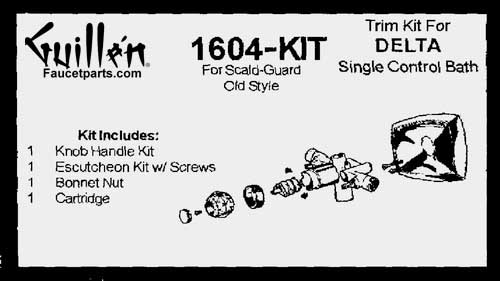 TPC 1604-KIT; Delta; single handle bath control scald guard old style bath shower valve rebuild kit trim and cartridge; in Chrome