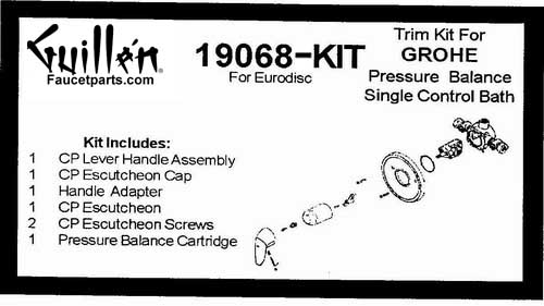 TPC 19068-KIT; Grohe; single control handle Eurodisc pressure balance bath shower old valve rebuild kit trim and cartridge; in Chrome; Discontinued Product