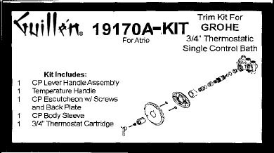 TPC 19170A-KIT; Grohe; single control 3/4"""" inch thermostatic handle Atrio bath shower old valve rebuild kit trim and cartridge; in Chrome; Discontinued Product