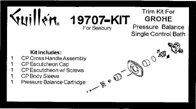 TPC 19707-KIT; Grohe; single control cross handle Seabury pressure balance bath shower old valve rebuild kit trim and cartridge; in Chrome