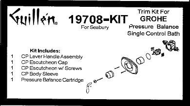TPC 19708-KIT; Grohe; single control lever handle Seabury pressure balance bath shower old valve rebuild kit trim and cartridge; in Chrome