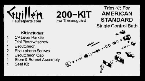 TPC 200-KIT; American Standard; single handle control thermoguard bath shower old valve rebuild kit trim and cartridge; in Chrome