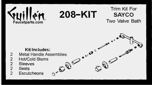 TPC 208-KIT; Sayco; 2 metal handle bath old valve rebuild kit trim and cartridge; in Chrome