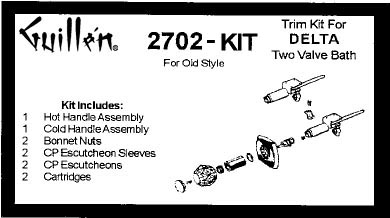 TPC 2702-KIT; Delta; 2 valve bath control acrylic handle mix old style bath shower valve rebuild kit trim and cartridge; in Chrome