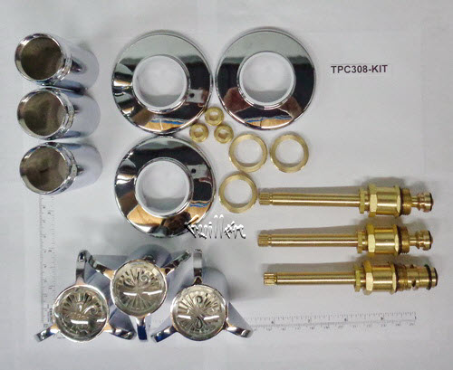 TPC 308-KIT ; Sayco; 3 metal handle bath old valve rebuild kit trim and cartridge; in Chrome