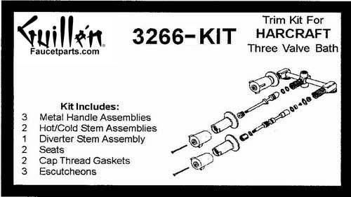 TPC 3266-KIT; Harcraft; ; 3 metal handle bath old valve rebuild kit trim and cartridge; in Chrome