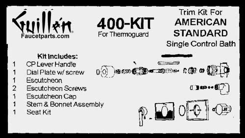 TPC 400-KIT; American Standard; single handle control thermoguard bath old valve rebuild kit trim and cartridge; in Chrome