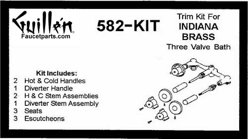 TPC 582-KIT; Indiana Brass; 3 metal handle bath old valve rebuild kit trim and cartridge; in Chrome