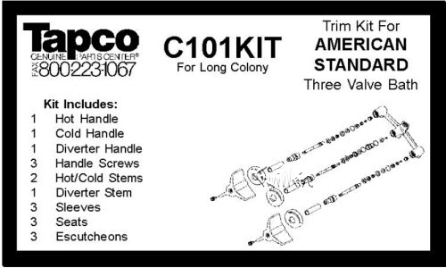 TPC C101-KIT; American Standard; 3 handle long colony bath old valve rebuild kit trim and cartridge; in Chrome