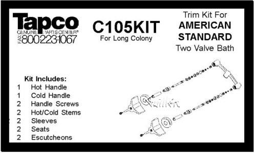 TPC C105-KIT; American Standard; 2 handle long colony bath old valve rebuild kit trim and cartridge; in Chrome