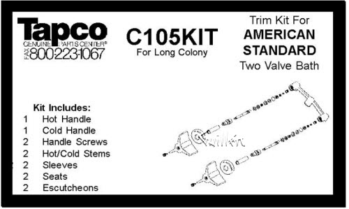 TPC C105-KIT; American Standard; 2 handle long colony bath old valve rebuild kit trim and cartridge; in Chrome
