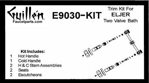 TPC E9030-KIT; Eljer; 2 handle bath shower old valve rebuild kit trim and cartridge; in Chrome