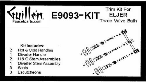 TPC E9093-KIT; Eljer; 3 handle bath old valve rebuild kit trim and cartridge; in Chrome