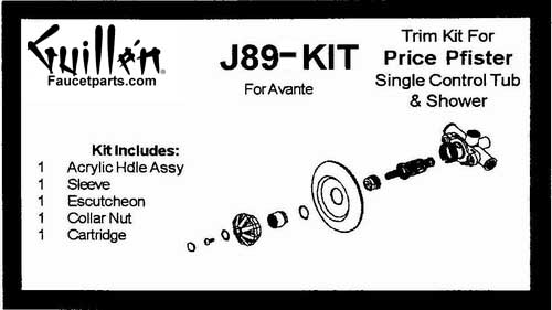 TPC J89-KIT; Price Pfister; single control acrylic Avante handle tub and shower old valve rebuild kit trim and cartridge; in Chrome