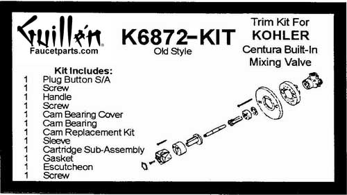 TPC K6872-KIT; Kohler; single control handle centura built in mixing old style valve; in Chrome; Discontinued Product - Use Replacement Part at Bottom