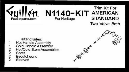 TPC N1140-KIT; American Standard; 2 crown metal handle Heritage bath shower old valve rebuild kit trim and cartridge; in Chrome