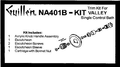 TPC NA401B-KIT; Valley; single control arylic handle bath shower old valve rebuild kit trim and cartridge; in Chrome; Discontinued Product; Use jerich RK6005