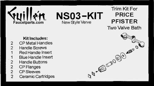 TPC NS03-KIT; Price Pfister; 2 metal handle verve bath shower new style valve rebuild kit trim and ceramic cartridge; in Chrome