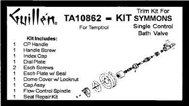 TPC TA10862-KIT; Symmons; single control chrome handle temptrol bath shower valve rebuild kit trim and cartridge; in Chrome