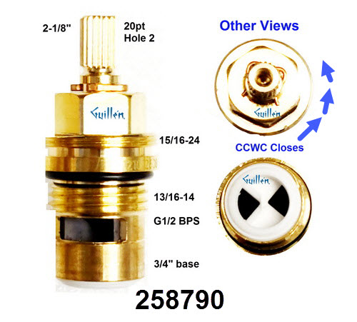 Waterworks 258790;;__ 2-1/8in 20pt; Cold cccw 1/4 brass ceramic cartridge for 1/2 universal valve 29-73766-93664; in Unfinish