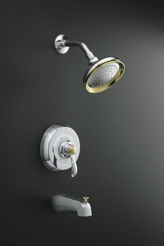Kohler K-T12007-4S Fairfax(R) Rite-Temp(R) pressure-balancing bath and shower faucet trim with lever handle and slip-fit diverter spout valve not included