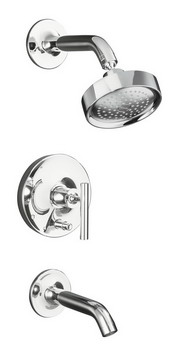 Kohler K-T14420-4 Purist(R) Rite-Temp(R) pressure-balancing bath and shower faucet trim with push-button diverter and lever handle valve not included