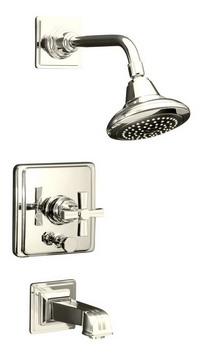 Kohler K-T13133-3B Pinstripe(R) Rite-Temp(R) pressure-balancing bath and shower faucet trim with cross handle valve not included
