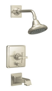 Kohler K-T13133-3A Pinstripe(R) Pure Rite-Temp(R) pressure-balancing bath and shower faucet trim with cross handle valve not included