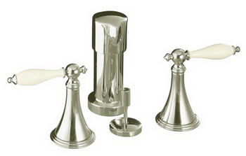 Kohler K-316-4F Finial(R) Traditional bidet faucet with lever handles and Biscuit handle inserts