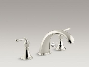 Kohler K-T398-4; Devonshire (R) ; deck-/rim-mount high-flow bath faucet trim with 9" spout and lever handles, valve not included repair replacement technical part breakdown