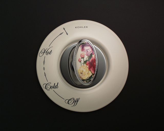 Kohler K-262-PS Antique Peonies & Ivy(TM) ceramic dial plate and handle inset