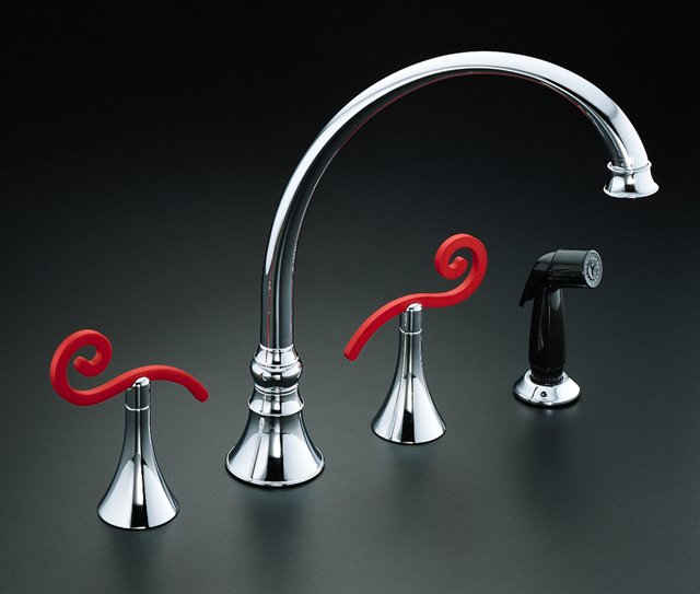 Kohler K-677-4S Finial Art Kitchen Sink Faucet Scroll lever ha
