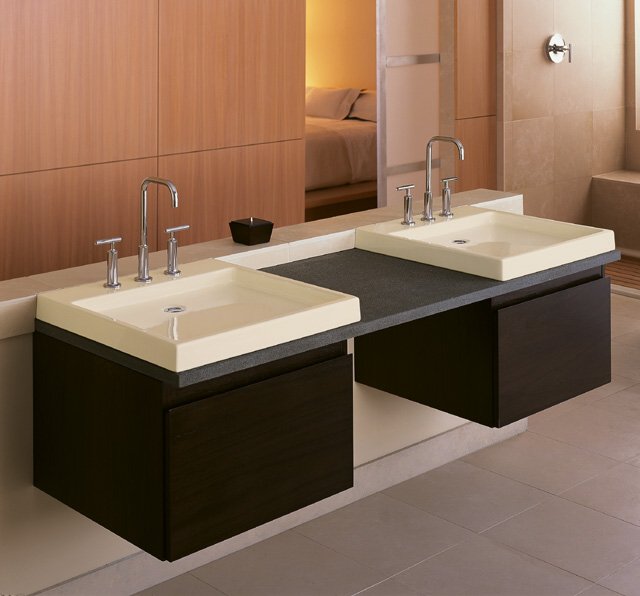 Kohler K-3034 Purist(R) natural lavastone countertop with plumbing cut-outs on left and right