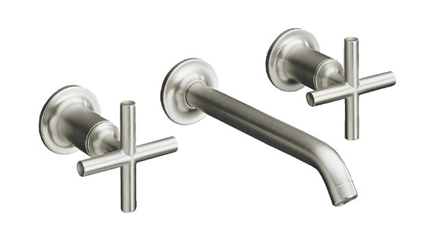 Kohler K-T14417-3 Purist(R) two-handle wall-mount lavatory faucet trim with 10-1/4"" spout and cross handles less drain valve not included