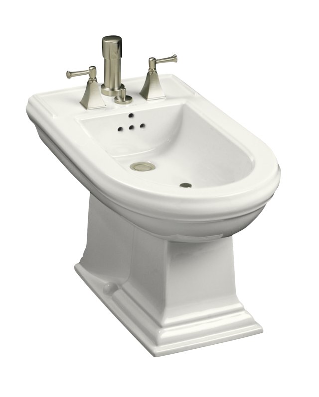 Kohler K-4886-0; Memoirs (R) bidet plumbed for vertical spray bidet faucet; in White