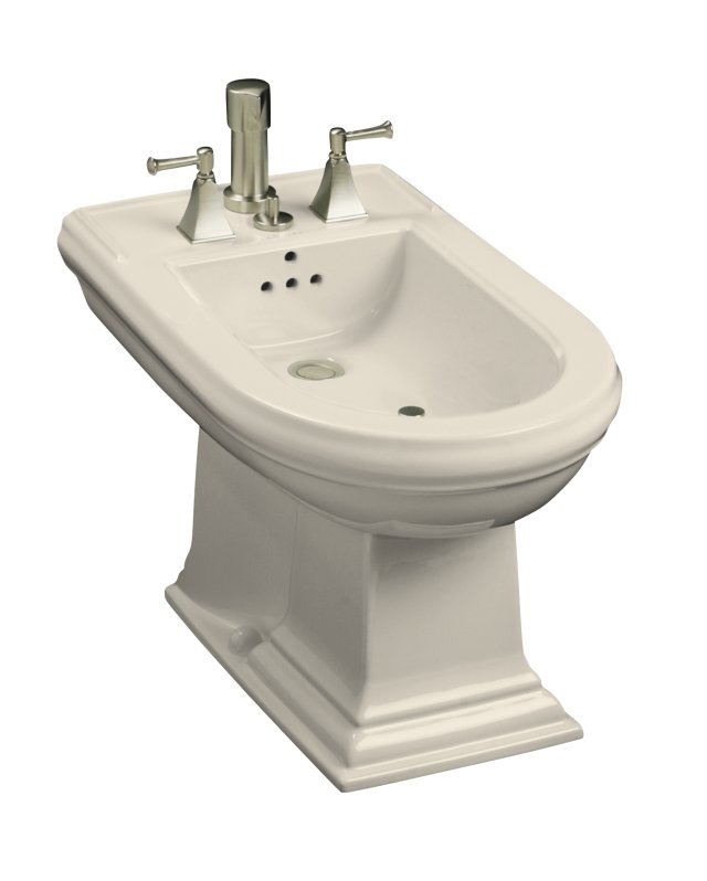 Kohler K-4886-47; Memoirs (R) bidet plumbed for vertical spray bidet faucet; in Almond; Discontinued Product
