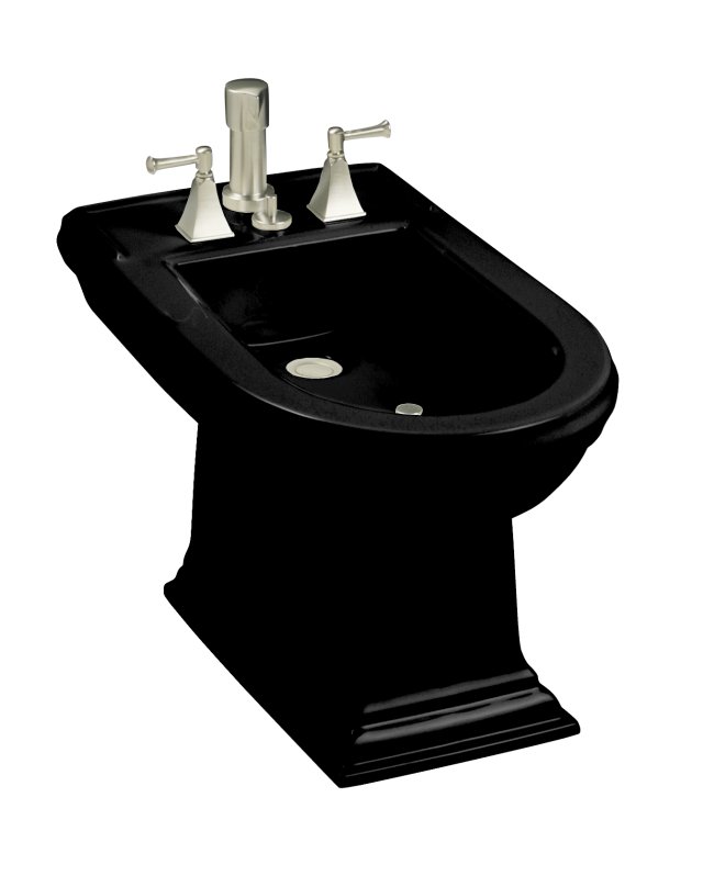 Kohler K-4886-7; Memoirs (R) bidet plumbed for vertical spray bidet faucet; in Black Black