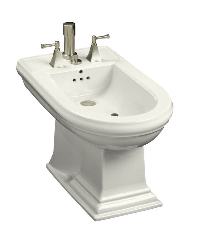 Kohler K-4886-96; Memoirs (R) bidet plumbed for vertical spray bidet faucet; in Biscuit