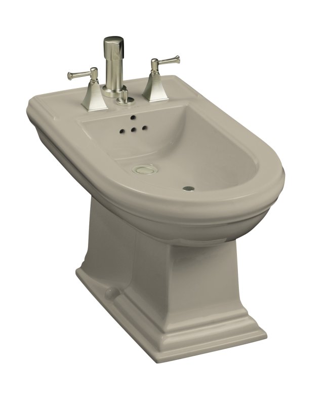 Kohler K-4886-G9; Memoirs (R) bidet plumbed for vertical spray bidet faucet; in Sandbar
