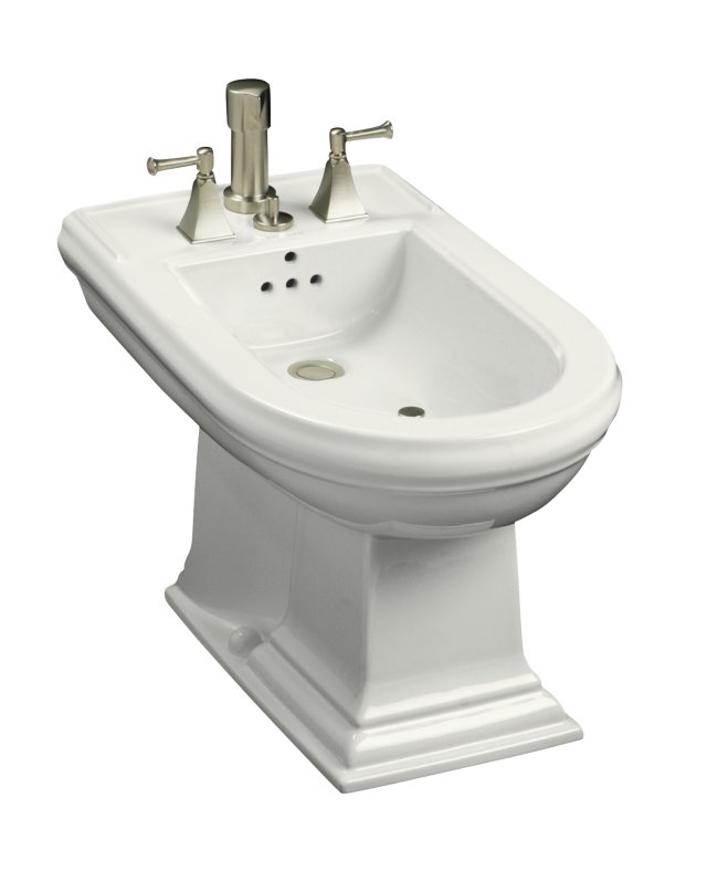 Kohler K-4886-S2 Memoirs(R) bidet plumbed for vertical spray bidet faucet  White Satin; Discontinued Product