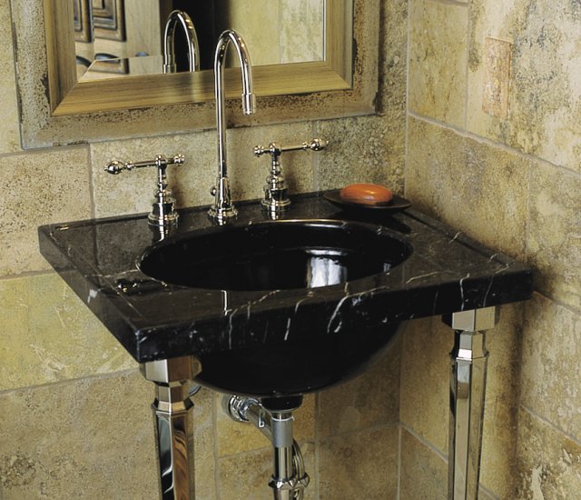 Kohler K-3023-NM; Kathryn (R) 24" x 22" marble console tabletop with 8" centers; in Nero Marquina Black Marble