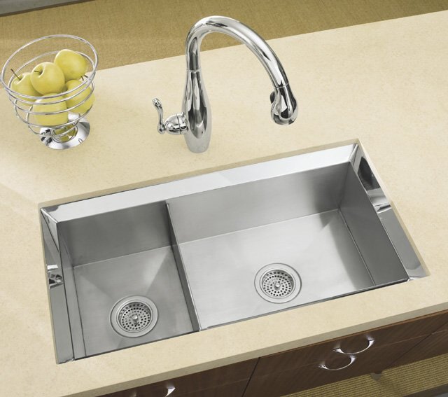 Kohler K-3391-H Poise(TM) 18"" x 18"" undercounter single basin kitchen sink with Mirror finished rim