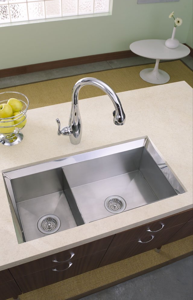 Kohler K-3389-H Poise(TM) 33"" x 18"" undercounter double-basin kitchen sink with Mirror finished rim
